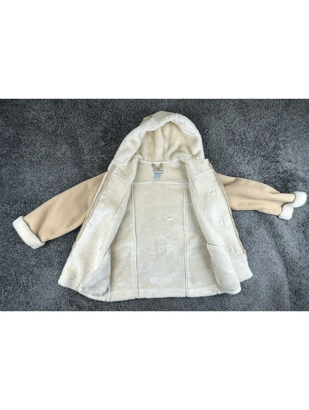 Christie Brooks Faux Shearling Duffle Coat Womens L Tan Faux Fur Hooded Jacket